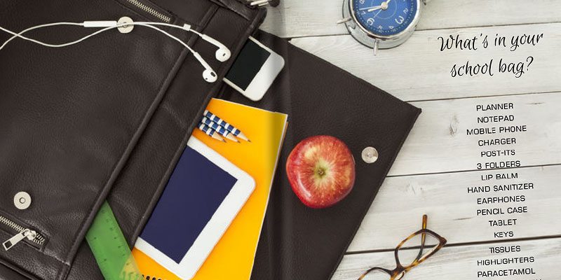 Yearbook Page Idea - What's in your school bag spread