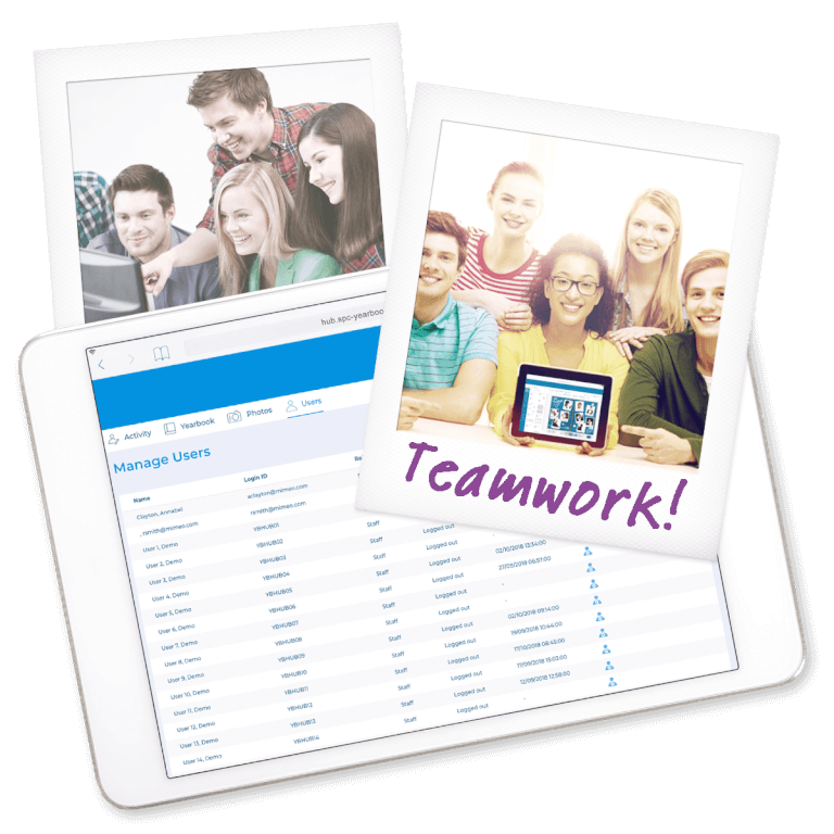 Using Yearbook Hub, organise your team and work together to create the best yearbook ever